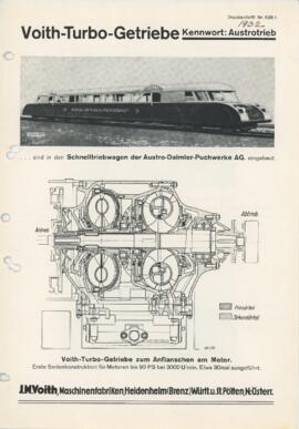 Voith-Turbo-Getriebe ... sind in den Schnelltriebwagen der Austro-Daimler-Puchwerke AG eingebaut ...