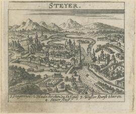 Kupferstich: &quot;Steyer&quot; in &quot;Totius Regni Hungariae&quot; von Krekwitz (1686)