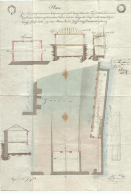 Brucknerplatz 1: Erbauung Wagenremise und Kegelbahn, Plan von Johann Matz (25.06.1834)