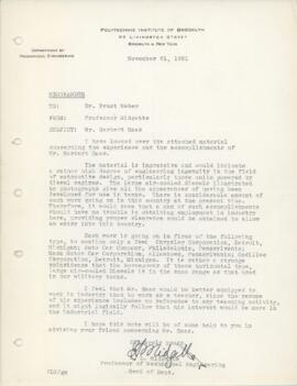 Brief vom Polytechnic Institute of Brooklyn (21.11.1951)