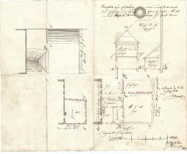 Fabrikstraße 18: Errichtung zweigeschossiger Anbau und Holzlage, Plan von Joseph Huber (23.06.1842)