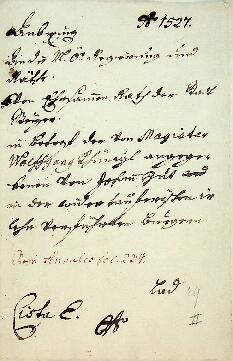 Anbringen der n&ouml;. Regierung an den Rat der Stadt Steyr in Betreff der vom Magister Wolfgang Kh&uuml;ni...