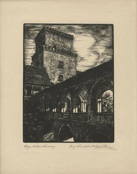 Linolschnitt von Hans Philipp: Schloss Lamberg (1940er)