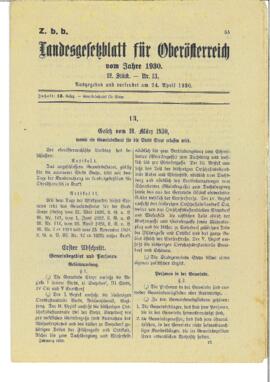 Landesgesetzblatt für Oberösterreich Nr. 13: Gesetz vom 18. März 1930, womit ein Gemeindestatut f...