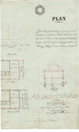 Aichetgasse 7: Aufstockung des Anbaues, Plan von Karl Hueber jun. (15.05.1840)
