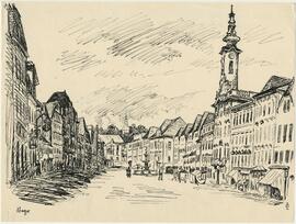 Tuschezeichnung "Steyr, Stadtplatz" (1938)