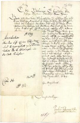 Invitation von der S.J. an löbl. Mag. und Bürgerschaft zur Translation des Hl. Gliolaphi in die C...