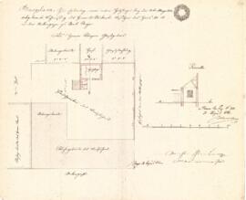 Mittere Gasse 19: Holzlage und Abort im Hof, Plan von Michl Glinser (20.08.1842)