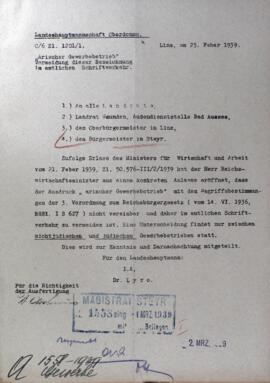 Vermeidung der Bezeichnung "arischer Gewerbebetrieb" im amtlichen Schriftverkehr (1939)