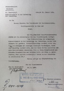 Landesschulrat Linz: Einheitlichkeit in der Behandlung der Judenfrage (1939)
