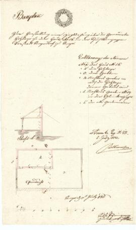 Schuhbodengasse 1: Errichtung eines Nebengebäudes, Plan von Sebastian Pühringer (03.07.1842)