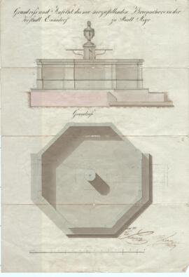 Bahnhofstraße: Errichtung eines Brunnens vor Bahnhofstraße 1, Plan von Vidi Deutschmann (1838)