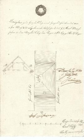 Sierninger Straße 40: Dachausmittlung nach Brand, Plan von Karl Stohl (25.05.1842)