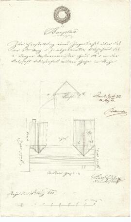 Mittere Gasse 3: Dachausmittlung nach Brand, Plan von Karl Hueber (18.05.1842)