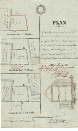 Wehrgrabengasse 1, 3, 5, 7: Aufstockung 2.OG, Plan von Karl Hueber jun. (21.03.1840)