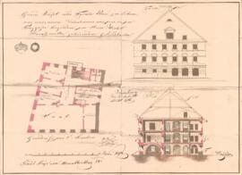 Berggasse 44, Promenade 29: Einreichplan Umbau 2.OG, Schnitt u. Ansicht von Simitriche (Mai 1843)