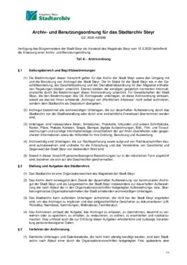 Archiv- und Benutzungsordnung für das Stadtarchiv Steyr (2022)