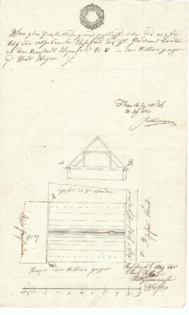 Mittere Gasse 15: Dachausmittlung nach Brand, Plan von Karl Stohl (15.05.1842)