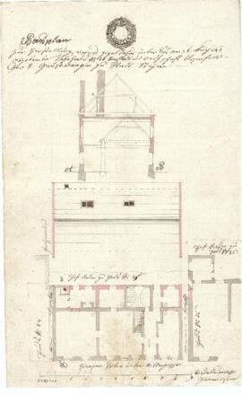 Mittere Gasse 16: Aufstockung nach Brand, Plan von Vorderbrunner (1842)
