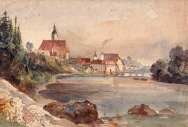 Fernblick von Süden auf Stadtpfarrkirche und Neutor (1849)