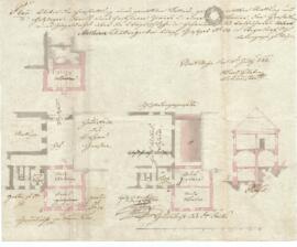 Schuhbodengasse 5: Errichtung eines zweigeschossigen Anbaues, Plan von Karl Hueber (12.07.1843)