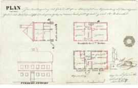 Gleinker Gasse 40: Erweiterung und Aufstockung, Plan von Karl Hueber (26.02.1842)