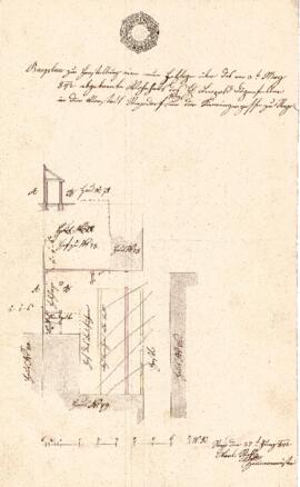 Sierninger Straße 26, Schlossergasse 3: Errichtung einer Holzlage, Plan von Karl Stohl (27.06.1842)