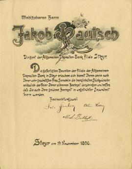 Glückwünsche zur Silberhochzeit an Jakob und Marianne Kautsch (1896)
