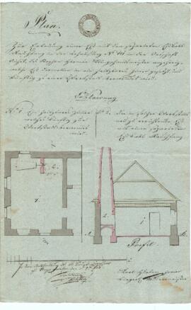 Seifentruhe 36: Einbau Esse und Schornstein, Plan von Karl Hueber junior (03.08.1834)