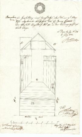 Sierninger Straße 28: Errichtung eines Dachstuhles, Plan von Karl Hueber u. Karl Stohl (19.05.1842)