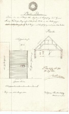 Mittere Gasse 18: Aufstockung nach Brand, Plan von Wolfgang Schrattenholzer (18.05.1842)