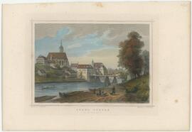 &quot;Stadt Steyer von der Abendseite&quot;, kolorierter Stahlstich von Kolb nach Rohbock (1842)