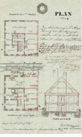 Schleifergasse 4: Erweiterung, Plan von Karl Hueber jun. (04.06.1839)