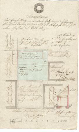 Mittere Gasse 14: Errichtung von Holzlagen, Plan von Johann Edtmayr (26.07.1842)