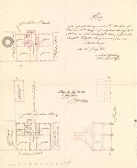 Wieserfeldplatz 38: Errichtung erstes Obergeschoß, Schuppen, Plan von Karl Hueber (21.06.1842)