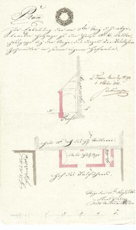 Sierninger Straße 41: Errichtung einer Holzlage, Plan von Karl Hueber (25.08.1842)