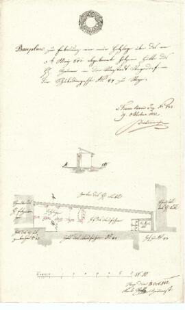 Schuhbodengasse 6: Errichtung von Holzlagen nach Brand, Plan von Karl Stohl (10.10.1842)