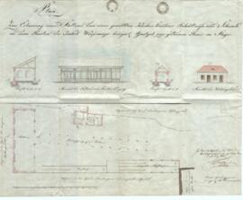 Redtenbachergasse 1: Errichtung Salon, Kegelbahn, Küchenhaus, Plan von Karl Hueber jun. (23.05.1834)