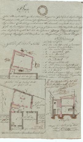 Schuhbodengasse 8: Umbau des Hofgebäudes, Plan von Karl Hueber junior (23.07.1835)