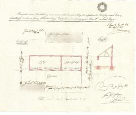 Sierninger Straße 30: Errichtung einer Holzlage, Plan von Heinrich Börstlinger (29.07.1842)