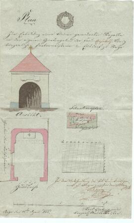 Im Breich Johannesgasse 14 / Pachergasse 4a: kleine Kapelle, Plan von Karl Hueber jun. (26.04.1836)