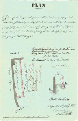 Bruderhausgarten: Errichtung einer Holzlage, Plan von Karl Hueber (28.09.1841)