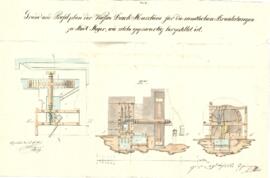 Zwischenbrücken 3, 4:  Errichtung einer Wasserdruck-Maschine für die städt. Brunnen, Plan von Püh...