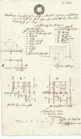 Sierninger Straße 48: Errichtung eines zweigeschossigen Anbaues, Plan von Karl Stohl (27.08.1842)