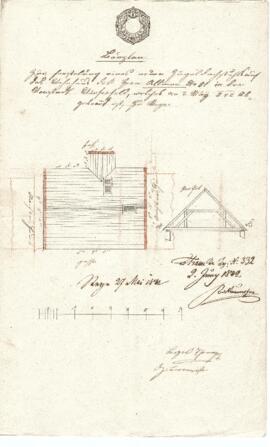 Wieserfeldplatz 40: Dachausmittlung, Plan von Leopold Thomayr (27.05.1842)