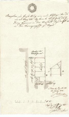 Sierninger Straße 28: Errichtung einer Holzlage, Plan von Karl Stohl (27.06.1842)