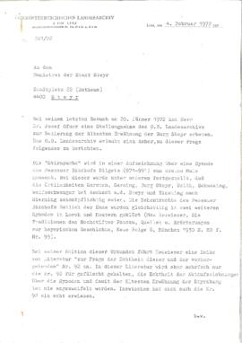 Stellungnahme des OÖ Landesarchivs über die früheste Erwähnung Steyrs (4.2.1972)