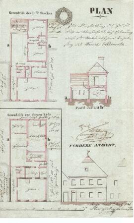Mittere Gasse 12: Aufstockung und Hofbebauung, Plan von Karl Hueber (11.05.1841)