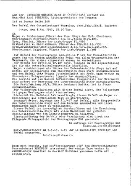 Befehl zur Verteidigung Steyrs in den letzten Kriegstagen (4. Mai 1945)