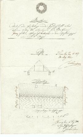 Wieserfeldplatz 17: Dachausmittlung nach Brand, Plan von Heinrich Börstlinger (12.05.1842)